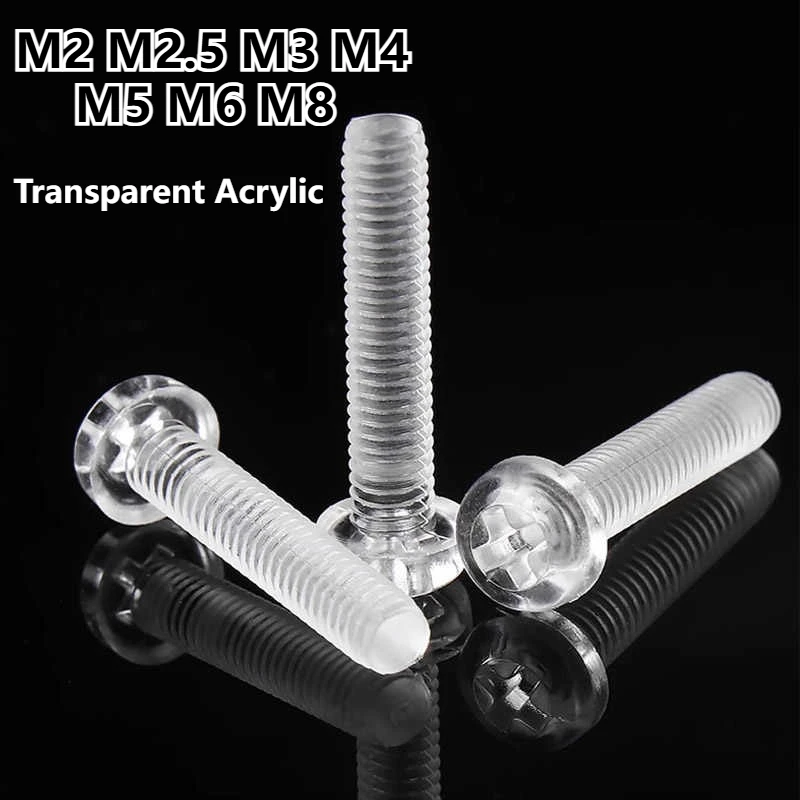 

50/30/20/10PCS Transparent Acrylic Phillips Bolt M2 M2.5 M3 M4 M5 M6 M8 Cross Round Head PC Clear Bolts Pan Hand Tighten Screw