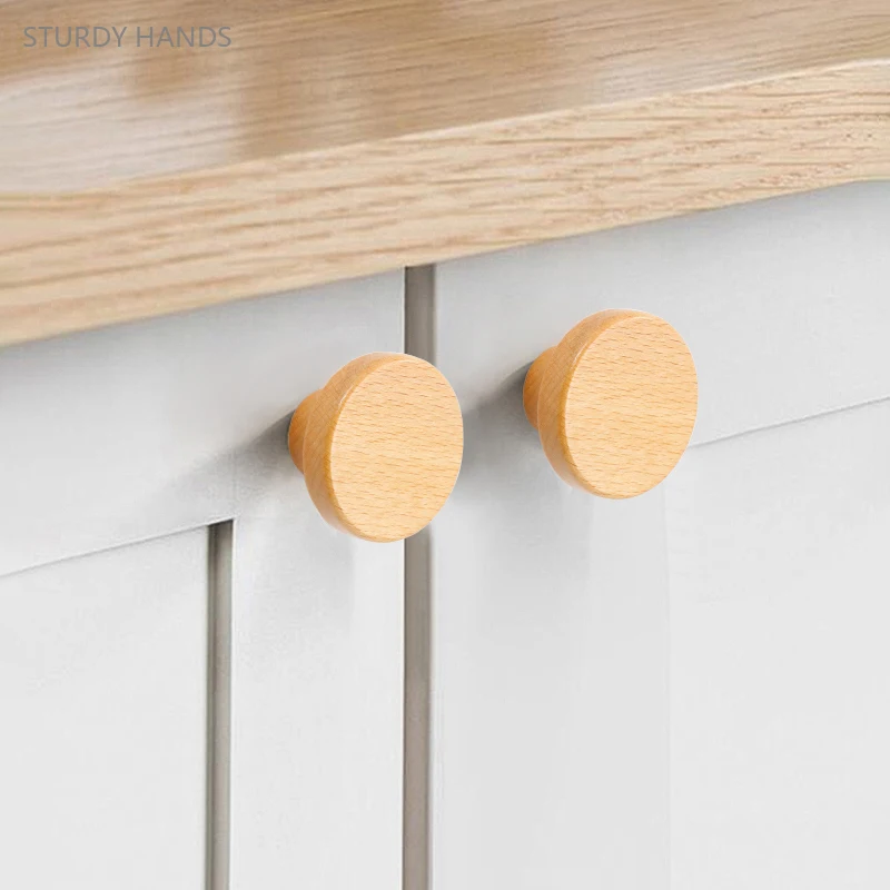 1ชิ้นลูกบิดลิ้นชักเดี่ยวทรงกลมไม้ทึบมือจับประตูตู้โต๊ะห้องนอนของเด็กห่วงเคาะประตู