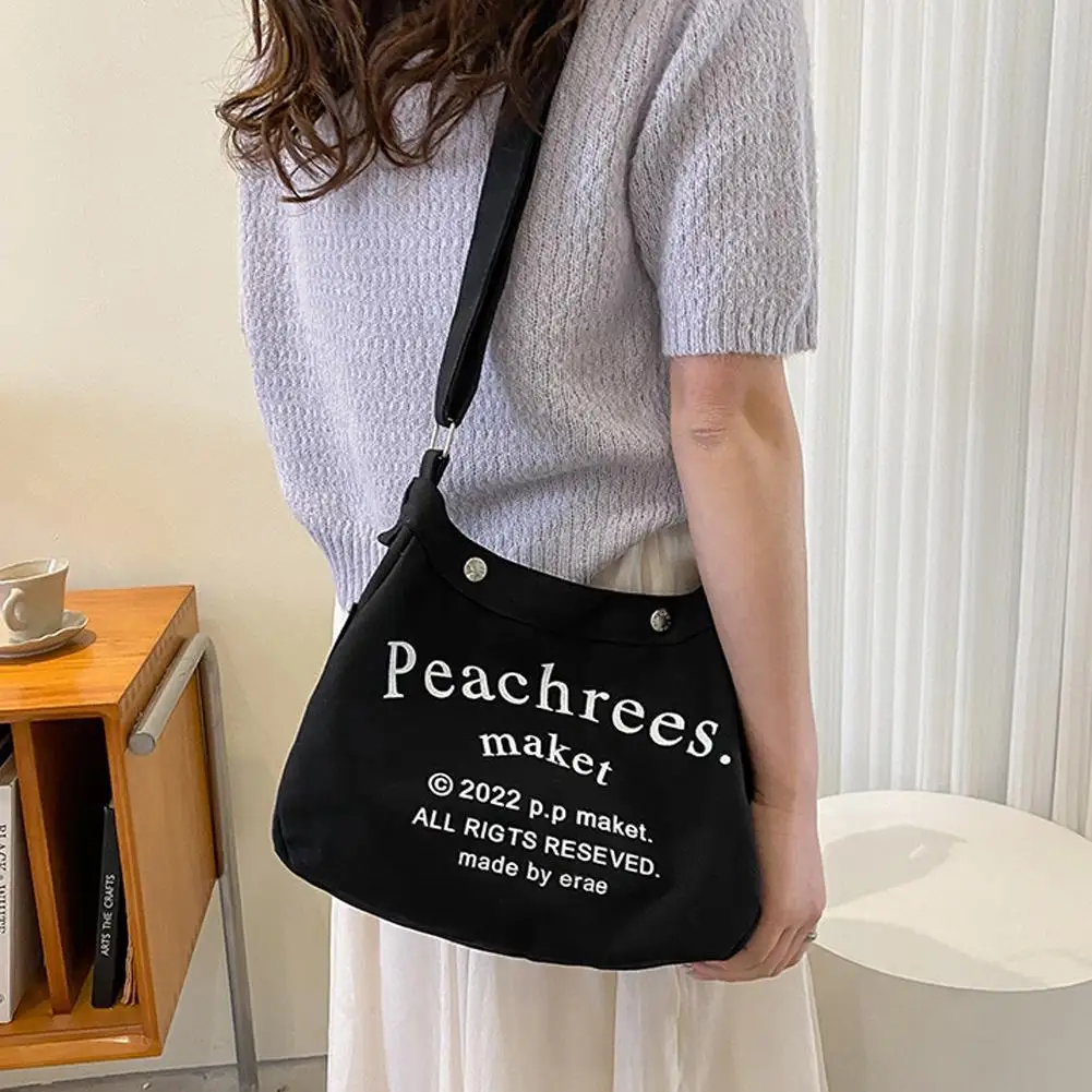 Women Canvas Tote Bag Letter Printed Canvas Crossbody Bag Large Canvas School Bag Women's Canvas Single Shoulder Tote Bag