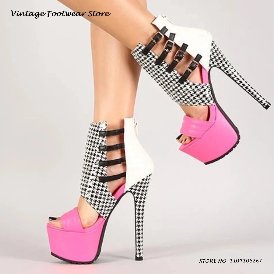 

Лоскутные сандалии на платформе с вырезами, летние модельные туфли с круглым вырезом и открытым носком на тонком каблуке, женские туфли на шпильке с молнией сзади, большие размеры