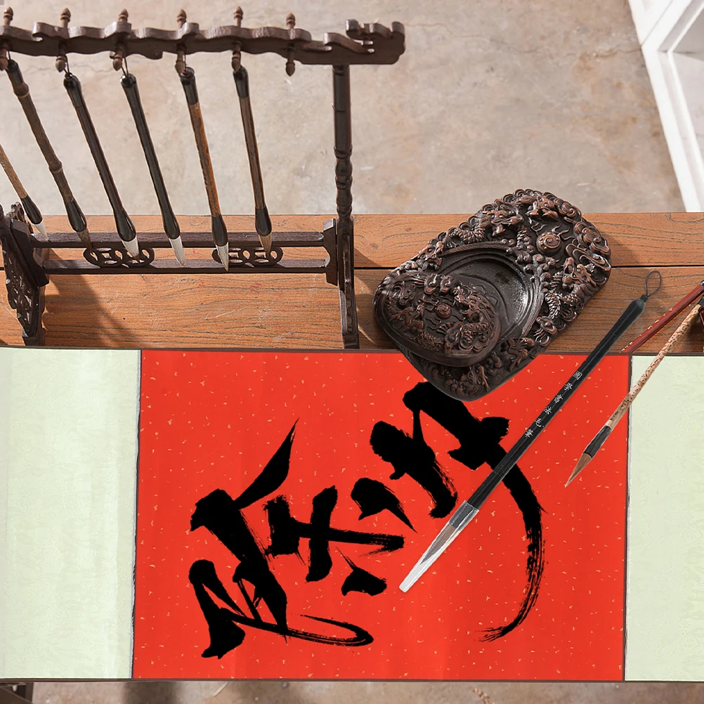 

Blank Hanging Scroll Chinese Calligraphy Red Gold Xuan Paper High Toughness Painting Scroll Practicing Paper Multi-Function