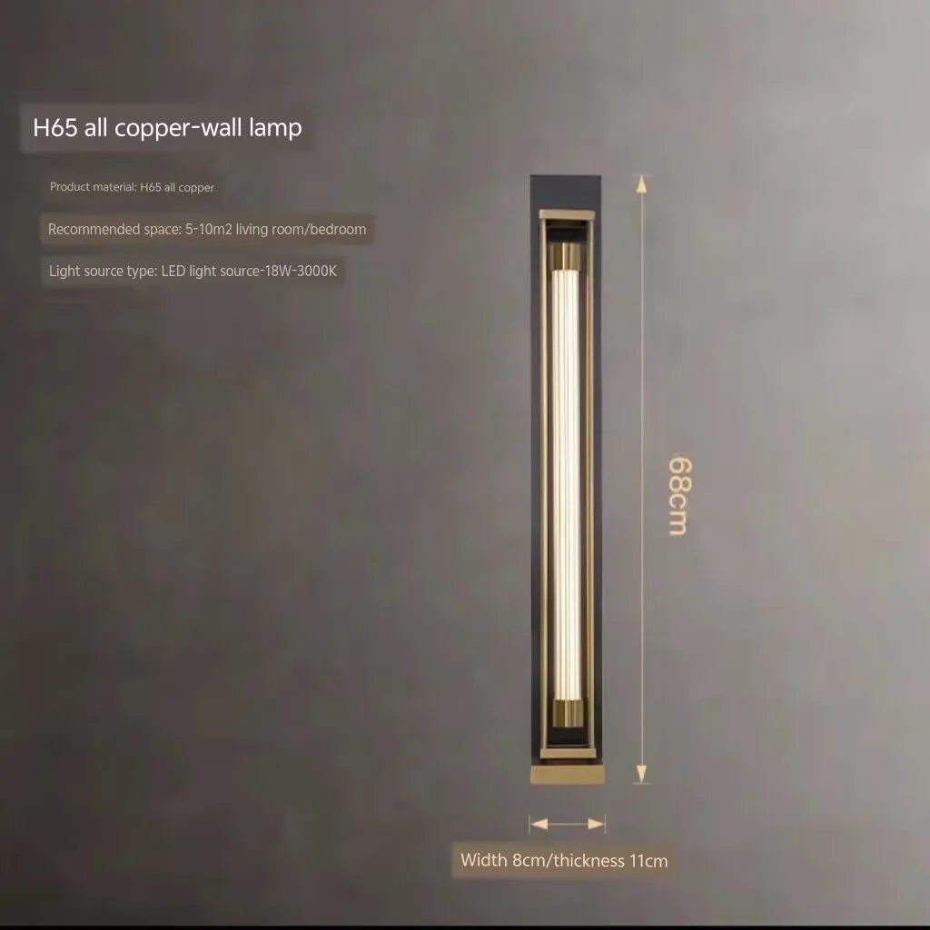 New Chinese style full copper wall lamp, retro wall lamp, personalized TV background wall lamp, long strip wall lamp