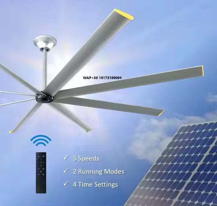 Factory Manufacturer HVLS Solar Ceiling Fan for Day & Night Ventilation for Greenhouse Warehouse Livestock Industrial Use