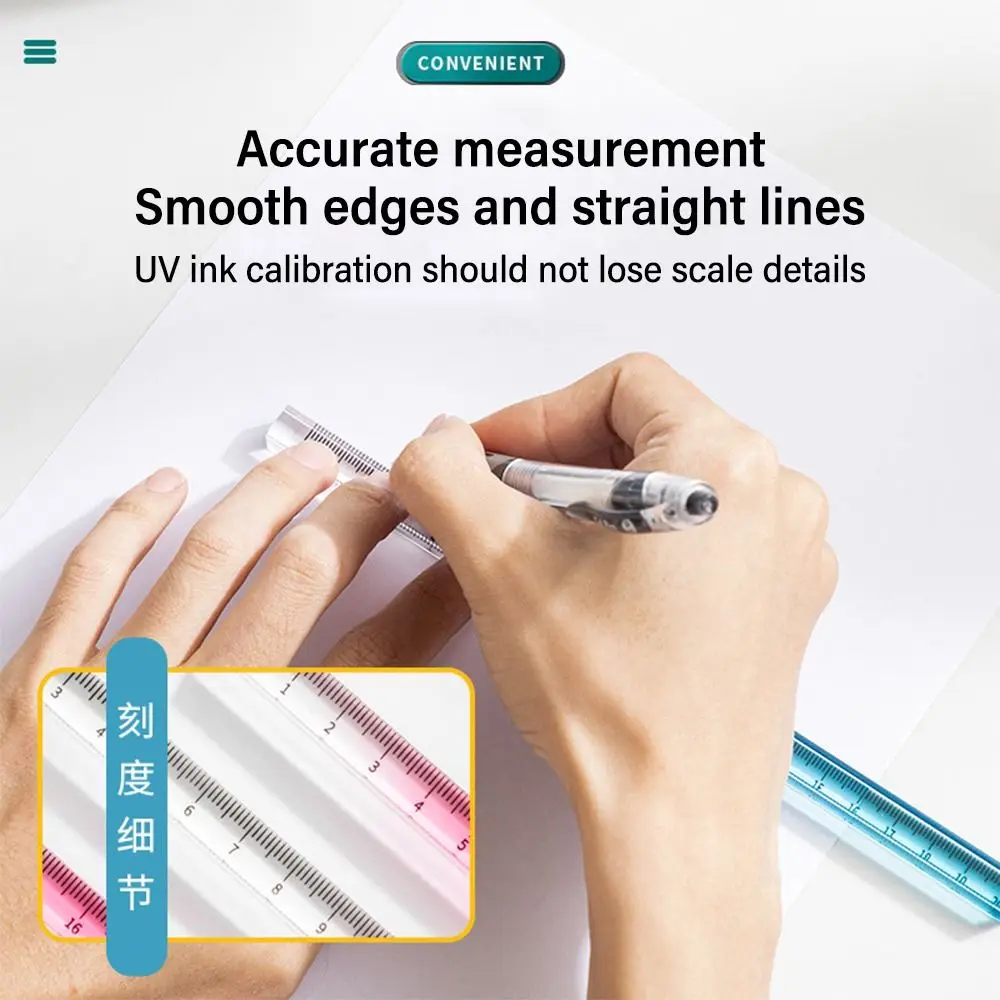 Transparent Straight Ruler High Quality Acrylic Gradient Color Quadrangular Ruler 20CM Measurement Drawing Tool Students Gift