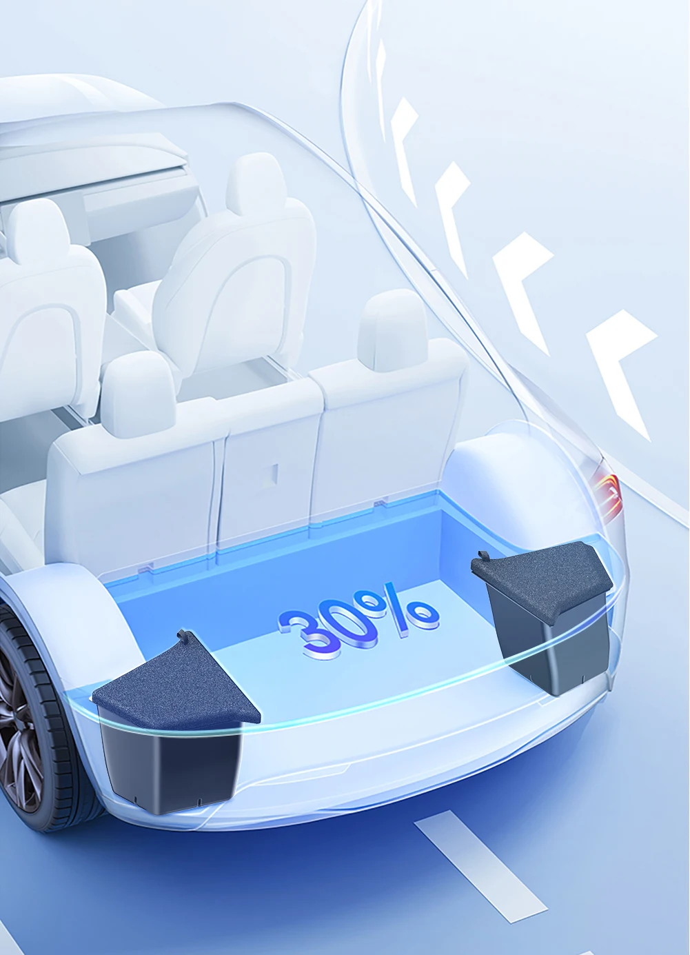 YZ Kofferraum-Seitenstauraumbox für Tesla Model Y Juniper 2025-2026 mit beflockter TPE-Abdeckung, Matte und Trennwand zur zusätzlichen Stauraumnutzung – Detail 15
