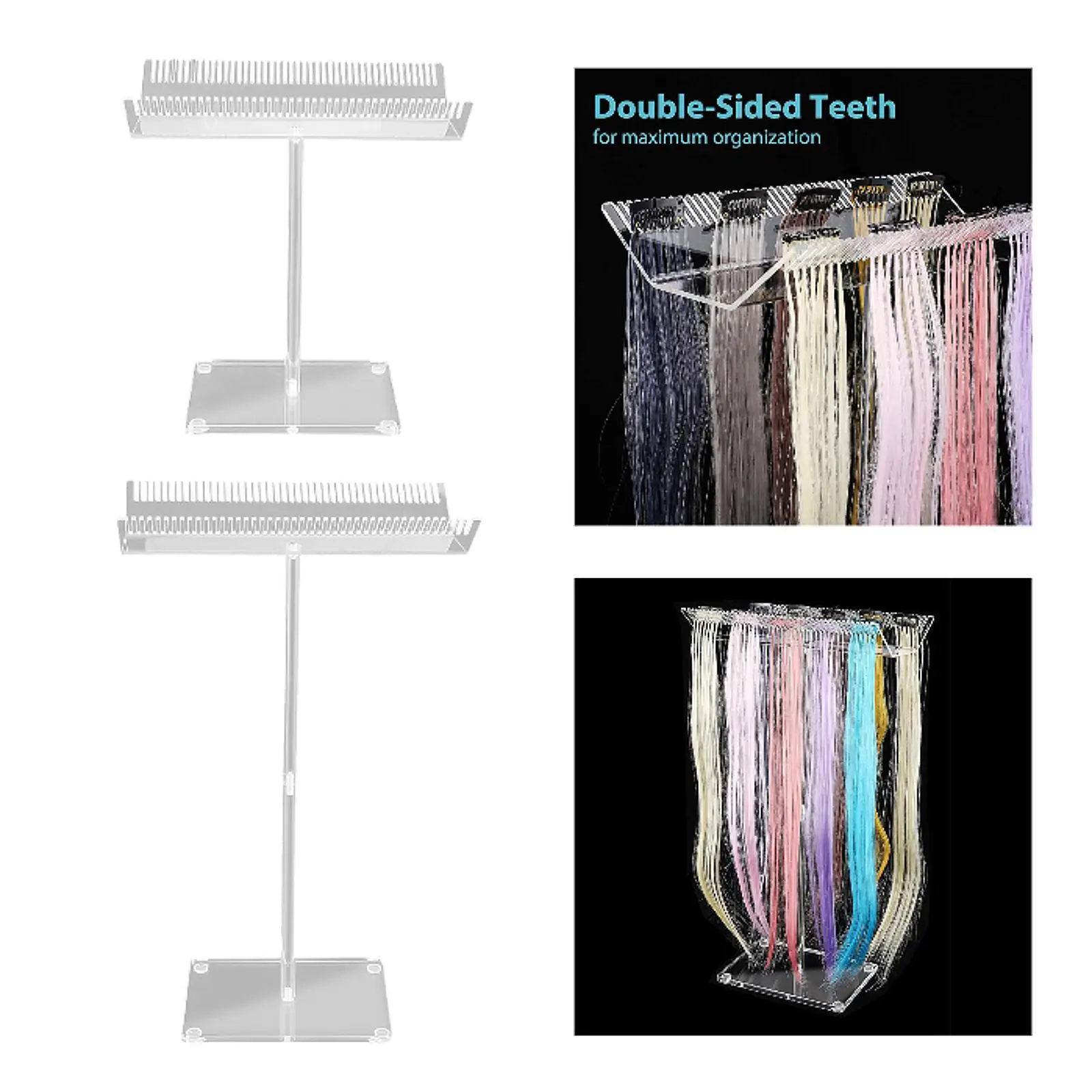 Clear Sectioning Hair Display Stand Acrylic Extension Holder Double Tooth Rack for Hair Salon Micro Bundle Organizer