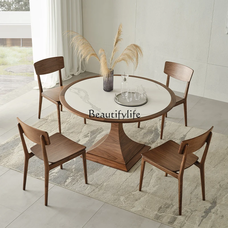 

10*Nordic light luxury rock slab dining table Italian minimalist Nordic home modern simple solid wood round dining table