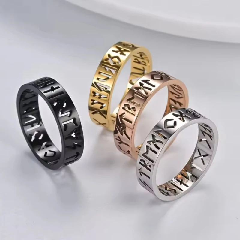 Neue Edelstahl Aushöhlen Ring für Männer Frauen Mode Charme Hohl Rune Design Finger Anti-stress Angst Ringe Großhandel