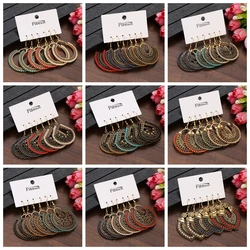 3Pair/Set Boho Vintage Geometric Braided Drop Earrings for Women Gold Color Hollow Round Statement Earring Wedding Jewelry