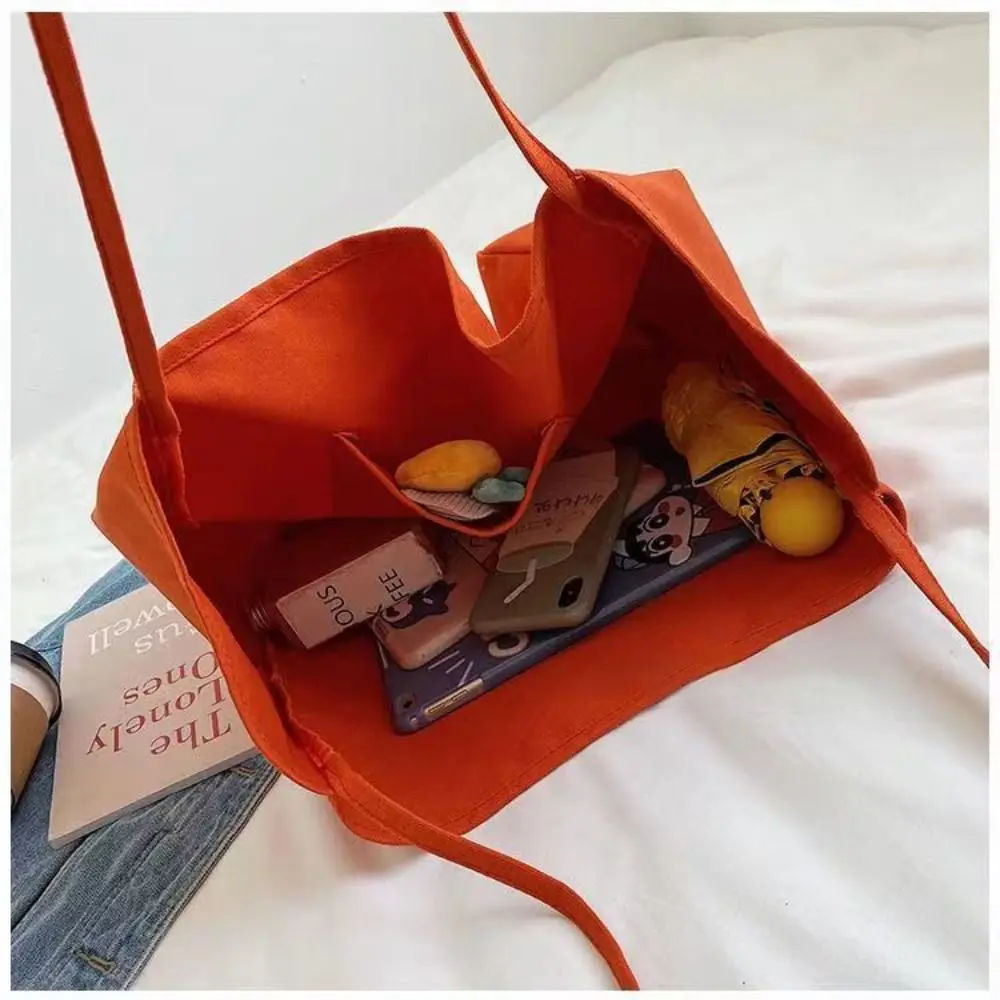 1PC Solid Color Print Shoulder Bag Autumn Print Large Capacity Shopping Bag Student Canvas Books Handbag
