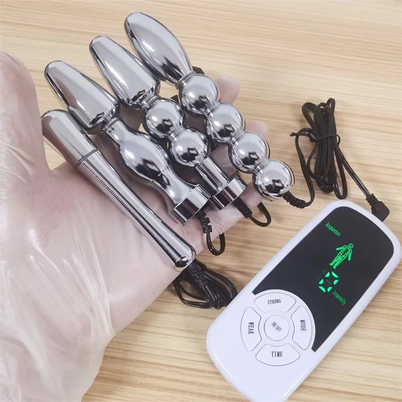 6 Modes Electric Shock Metal Anal Beads Butt Plug Prostate Massage Vagina Stimulation Adult Sex Toys for Women Men Masturbation