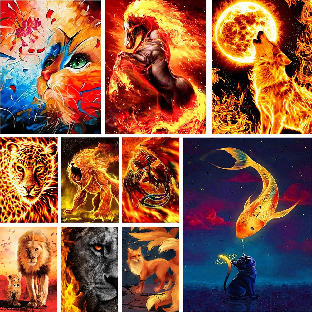 Animale Leone On Fire Stampato Punto Croce Ricamo Kit Completo Cucito Pittura Maglieria Artigianato Arredamento della Stanza Filo Interdentale