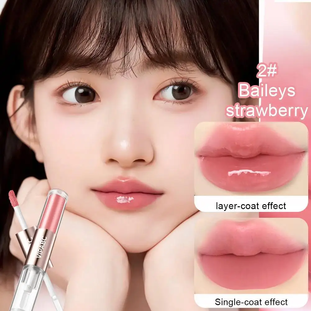 

1pcs Double Ended Lip Glaze Lip Gloss Lipstick Mirror-Gloss Milk Tea Bean Paste Color Transparent Lip Color Double-Tip Lip