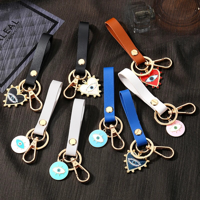 Heart Turkey Evil Eye PU Leather Keychain Keyring Women Men Blue Eye Bag Car Airpods Box Key Strap Waist Wallet Charm Jewelry