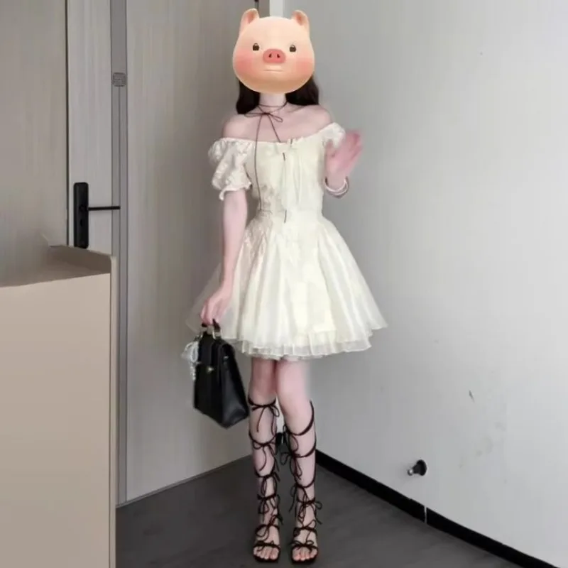 2025 novo verão doce vestido feminino estilo japonês emenda manga curta bonito e único temperamento fofo vestidos curtos