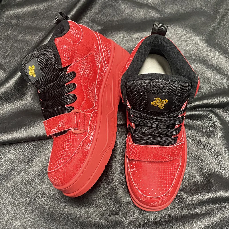 Hot Fashion Red Leather Sneakers Men Autumn Winter Hip Hop Skateboard Shoes Men Designer High Top Sneakers Men Platform Trainers