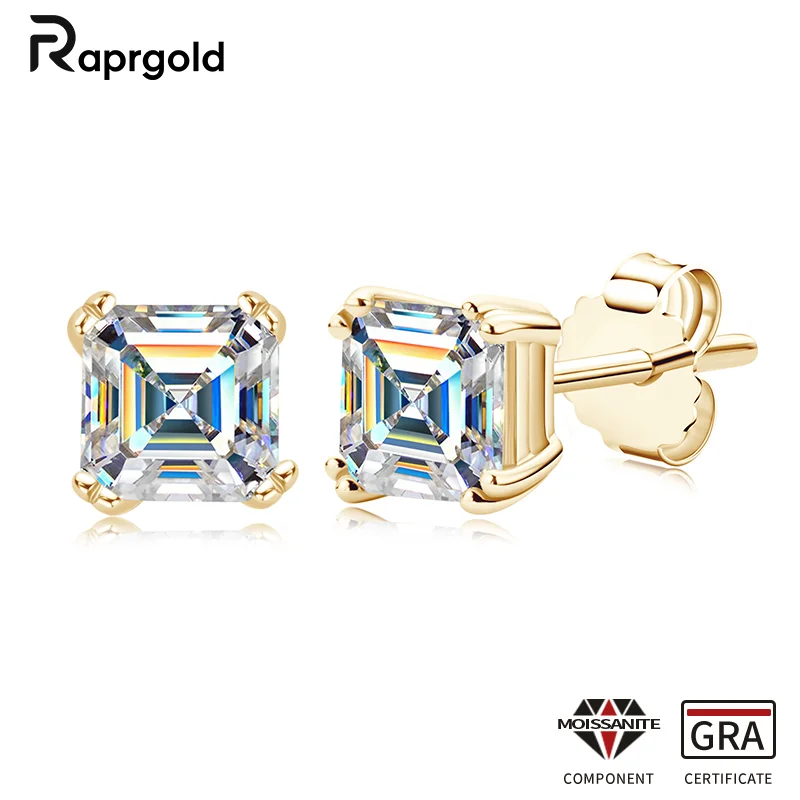 

RAPRGOLD GRA Certified 5.5mm Square Moissanite Stud Earring for Women S925 Sterling Silver Piercing Earrings Fine Jewelry Gifts