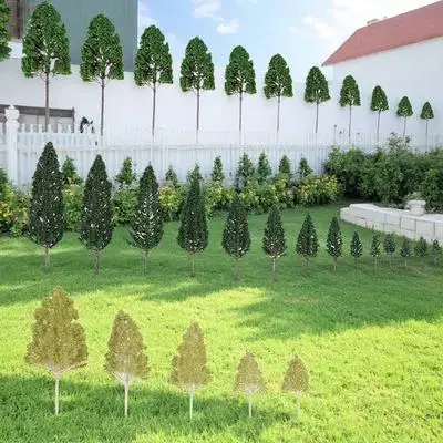 27 szt. Mini Drzewka Krajobrazowe Plastikowe Zielone Liście Różne Rozmiary Dekoracja do Domu Biurka Kuchni Sceneria Architektoniczna Granica