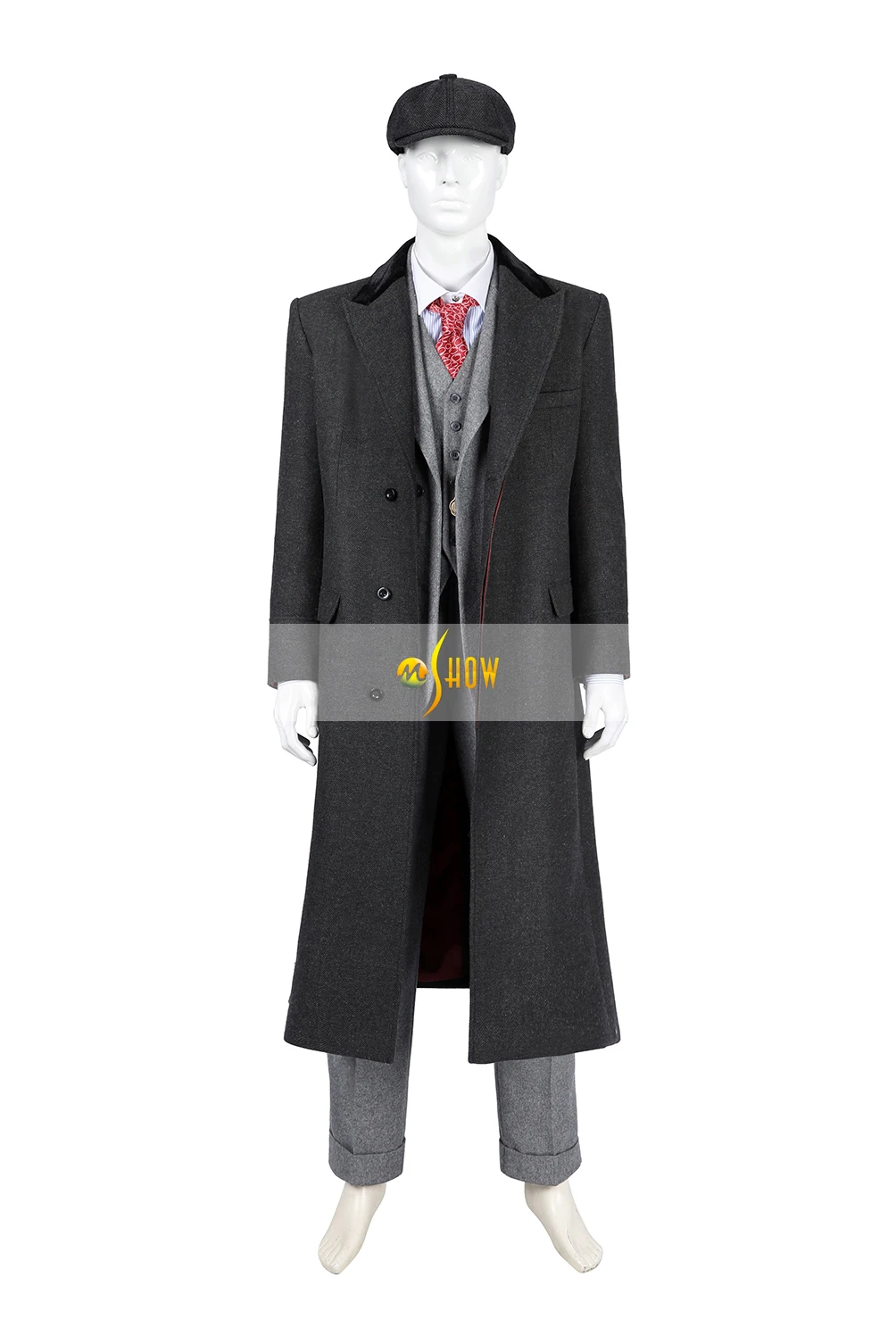 Tommy Shelby Costume Men\'s 1920s Gatsby Formal Cosplay Suits Casual Trench Coat Long Jacket Overcoat Vest Hat