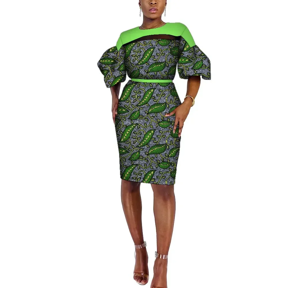 

BintaRealWax African Dresses for Women Traditional Bazin O-neck Womens Clothes Dashiki Plus Size Party Dresses WY4969