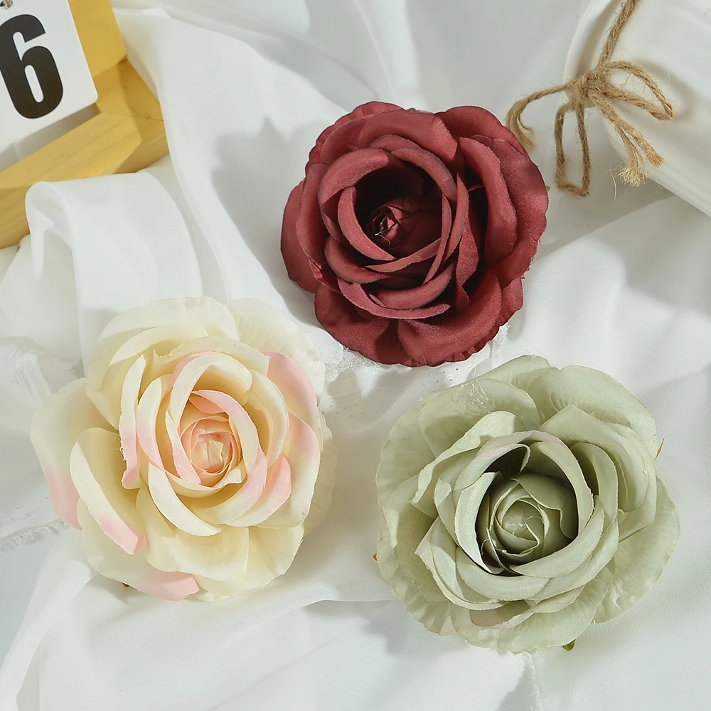 7Pcs11CM Large Artificial Rose Silk Flower Heads For DIY Wedding Party Home Decoration Wreath Scrapbooking Craft Fake Flowers