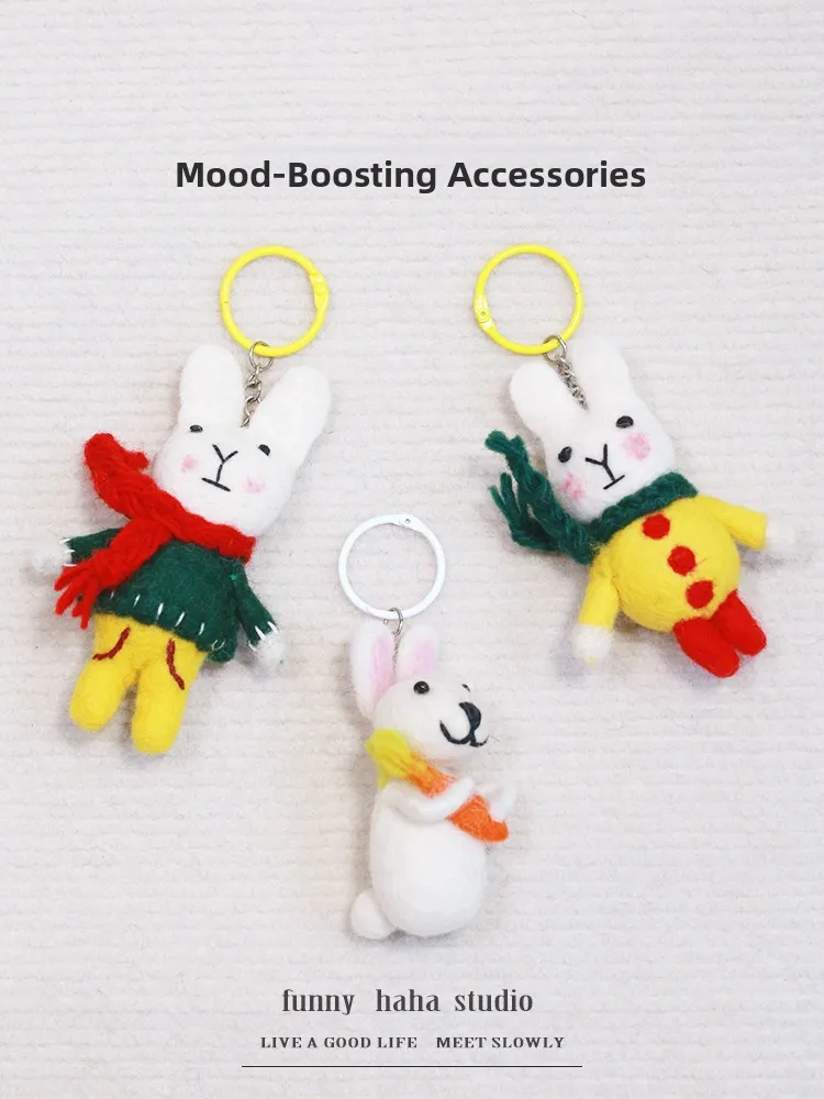 Handmade Korean Japanese Cute Rabbit Felt Keychain Bag Accessory Doll Gift Adorable Wool Felt Pendants for Luggage And Books - view 3