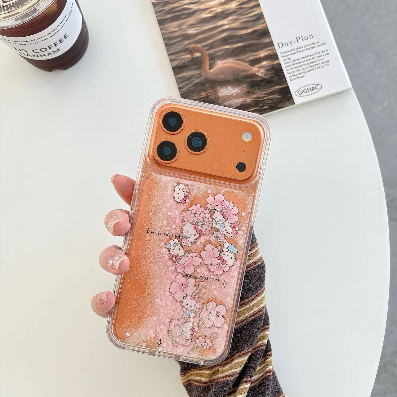 Sweet Pink Cherry Blossom For Hello Kitty Quicksand Case For iPhone 17/16/15/14/13/12/11 Pro Max Bling Anti-Drop Clear Cover view 2