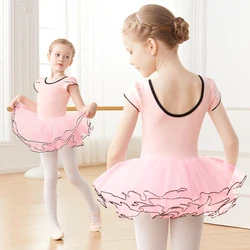 Body per balletto rosa per ragazze con Tutu body da ballo a maniche corte per abbigliamento da Ballerina in cotone per bambine