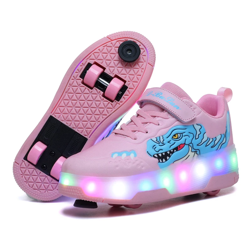 

Kids Roller Shoes LED Four Wheels Roller Skates Shoe with Brake Wheels Luminous roller skates Casual Skateboarding Shoes