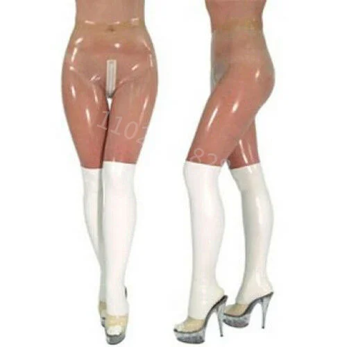 

Transparent and White Latex Trousers Leggings Sexy Long Pants With Crotch Zipper