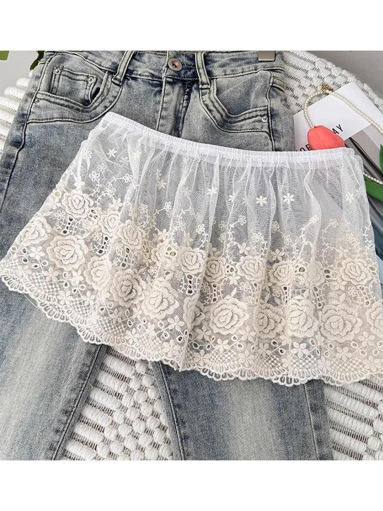 

Корейская юбка трапециевидной формы с кружевной накладкой и высокой талией, многоцелевая, весна 202, новое поступление, женская мода