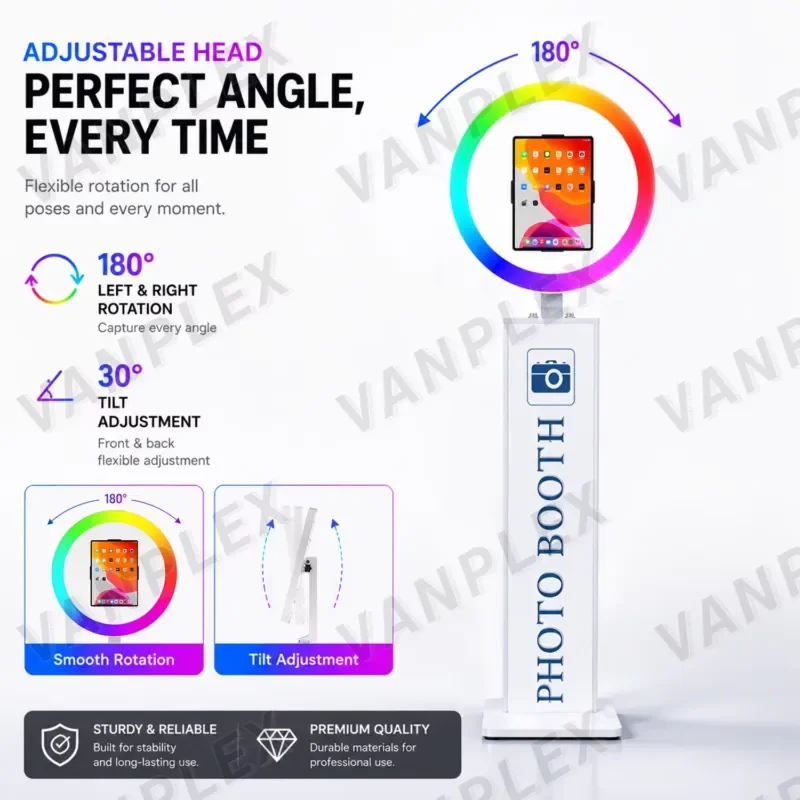 Universal iPad Photo Booth 10.2 11 12.9 13 Inch Metal Shell with RGB Ring Light Flight Case for Event Wedding Party Rental