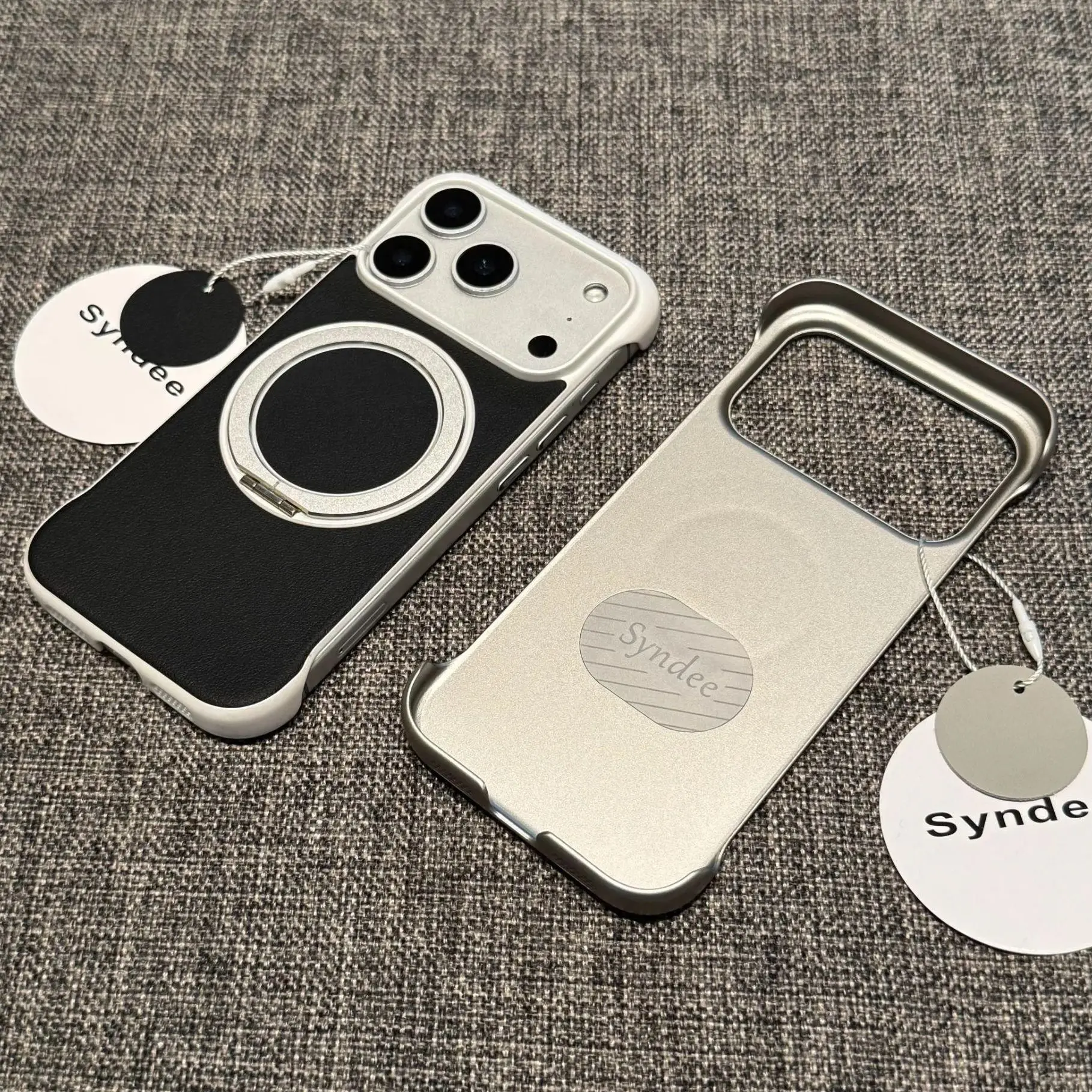 حافظة جلدية صلبة بدون إطار لهاتف آيفون 17 اير 16 15 14 بلس 13 12 11 برو ماكس 360 ° حامل حلقي معدني دوار، غطاء Magsafe #5