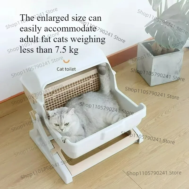 Cat Toilet Extra Large Semi-automatic Pet Toilet Semi Enclosed Cat Litter Box Environmentally Friendly Material
