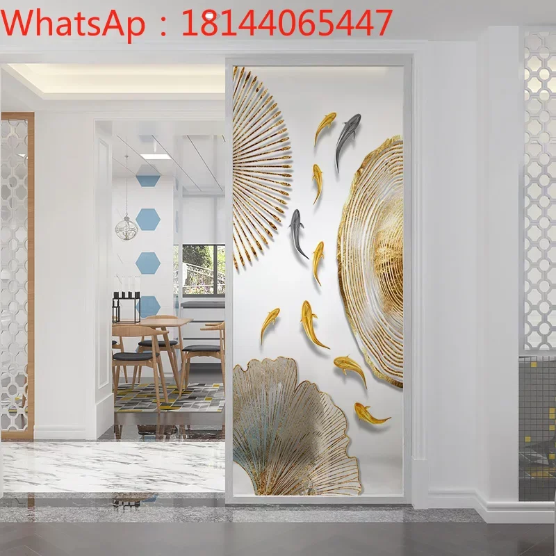 Art glass custom partition screen living room porch background wall decoration frosted translucent tempered craft fish