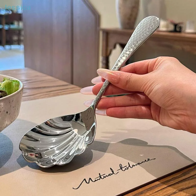 

♥Stainless Steel Long Handle Shell Shape Spoon Dessert Spoon Ice Cream Scoops Kitchen Gadgets
