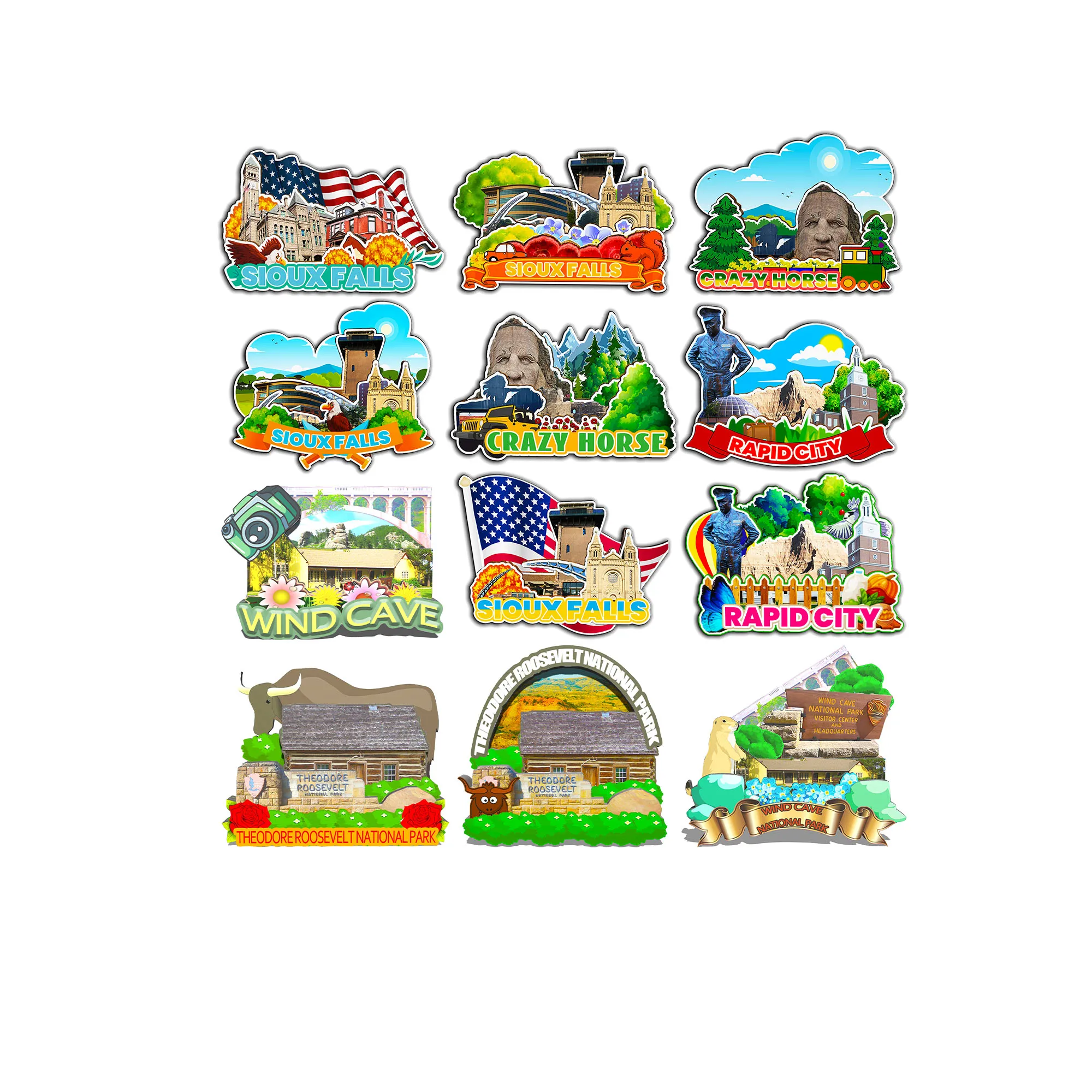 Декоративные магниты для Crazy Horse Rapid City Sioux Falls Wind Cave Теодор Рузвельт Парк Северная Дакота США Городская достопримечательность