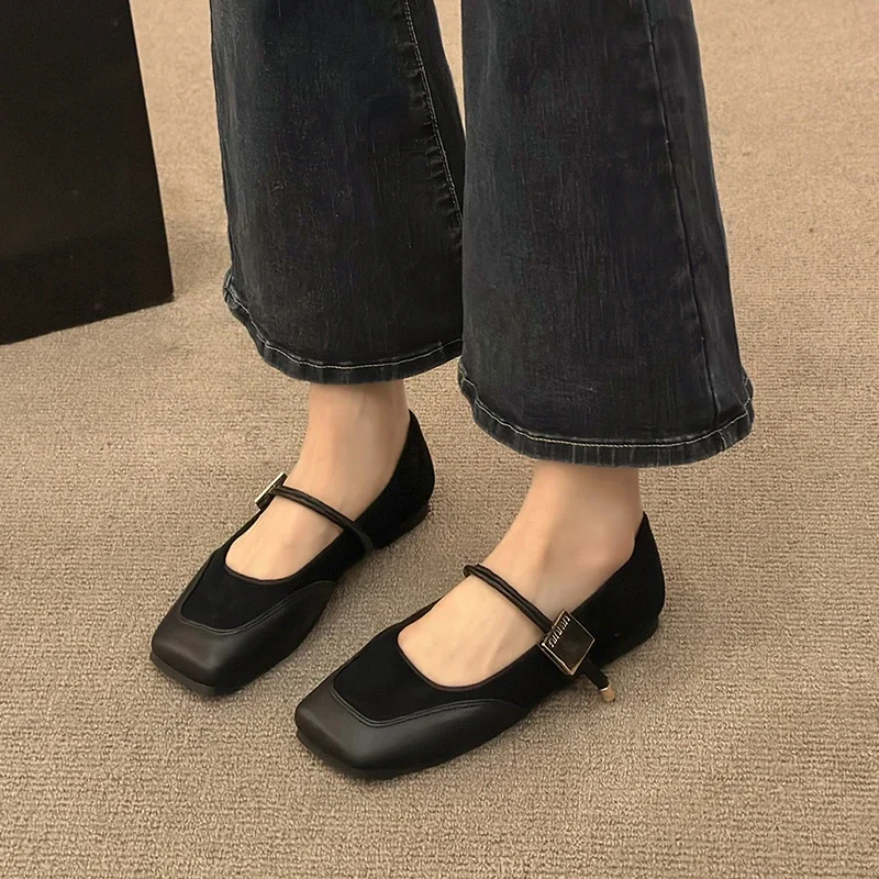 Retro Style Square Toe Women Mary Jane Fashion Shallow Slip On Ladies Comfort Soft Sole Dress Flats Shoes