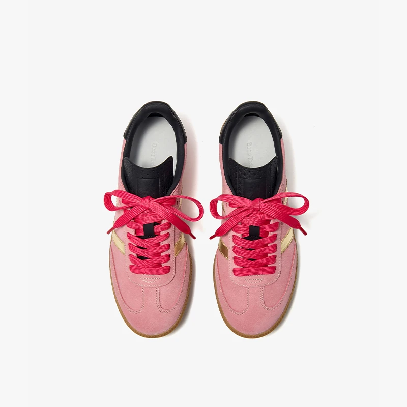 BEAUTODAY Trendy Pink Sneakers Women Cow Suede Patchwork Leather Lace Up Casual Training Shoes Woman Handmade 29839