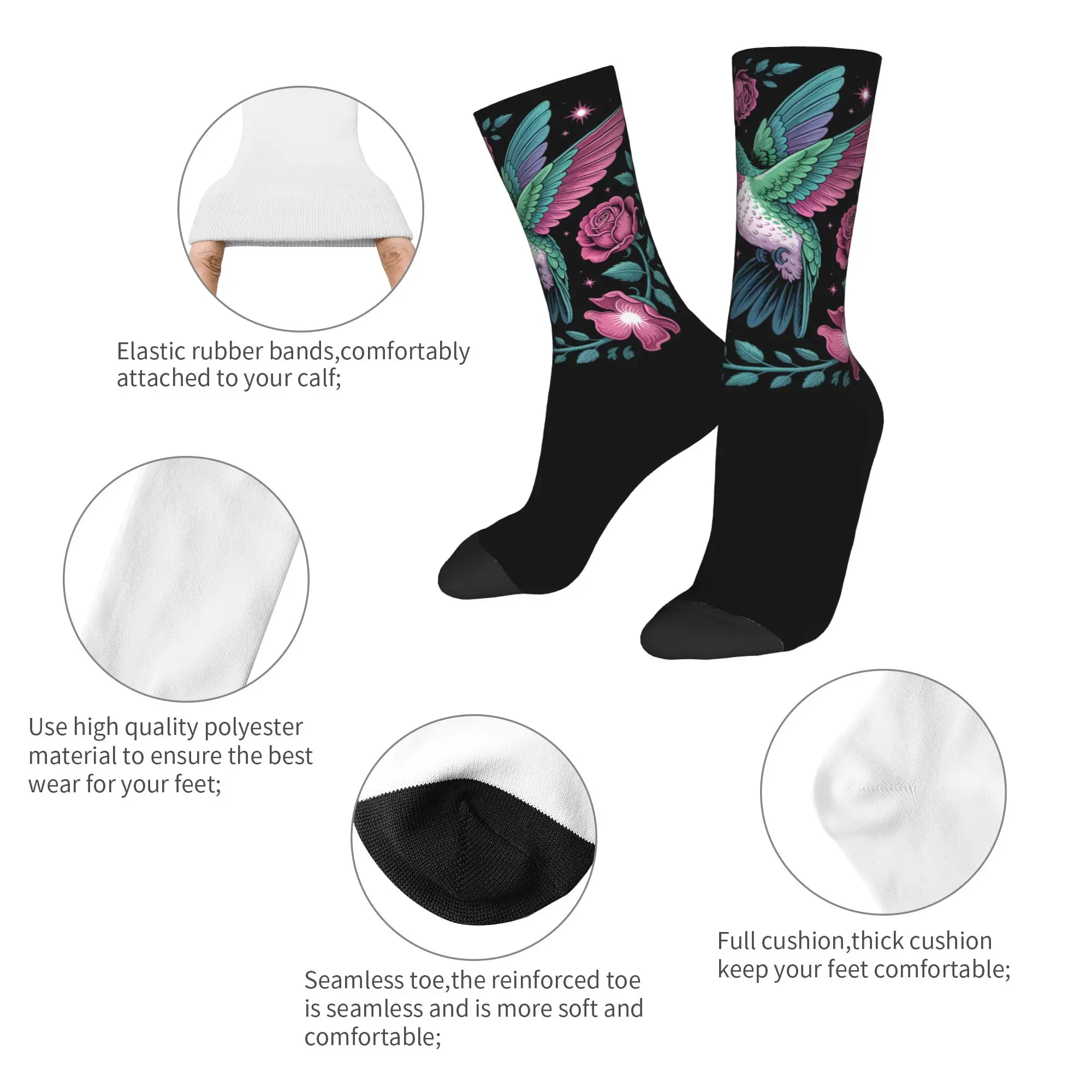 Winter Warm Crazy Design Men's Women's Hummingbird Animal Lover Art Tropical Bird Socks  Non-slip Basketball Socks