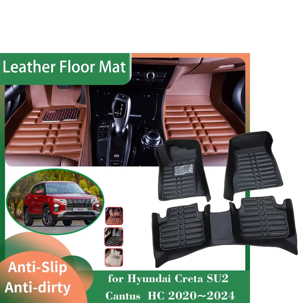 

Leather Floor Mat for Hyundai Creta SU2 Cantus Solaris HC 2020~2024 Foot Interior Liner Waterproof Carpet Pad Custom Accessories