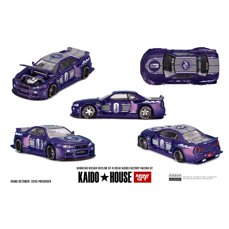 

PreSale KHMG 240 1:64 Nissan Skyline GTR R34 KAIDO RACING FACTORY V2 Openable Hood Diecast Car Model Kaido House MINIGT
