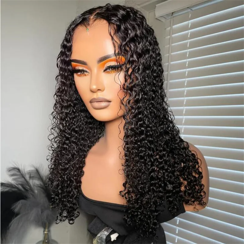 

Soft 180Density 26inch Natural Black Glueless Long Kinky Curly Deep Lace Front Wig For Women With Baby Hair Preplucked Daily