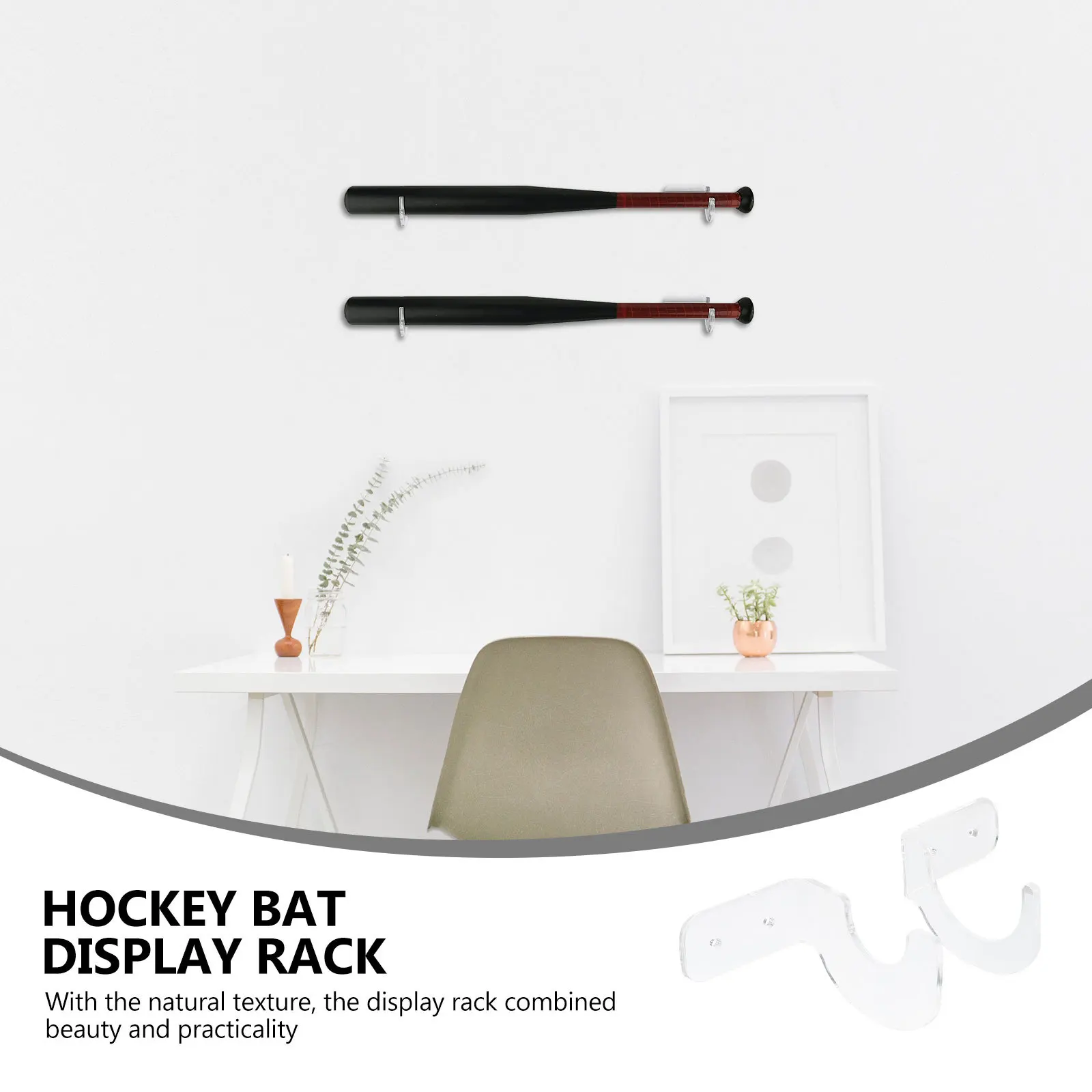 

2 пары стеллажей для хоккейной летучей мыши, акриловая подставка для хранения летучей мыши, прочный практичный домашний дисплей, демонстрационная стойка