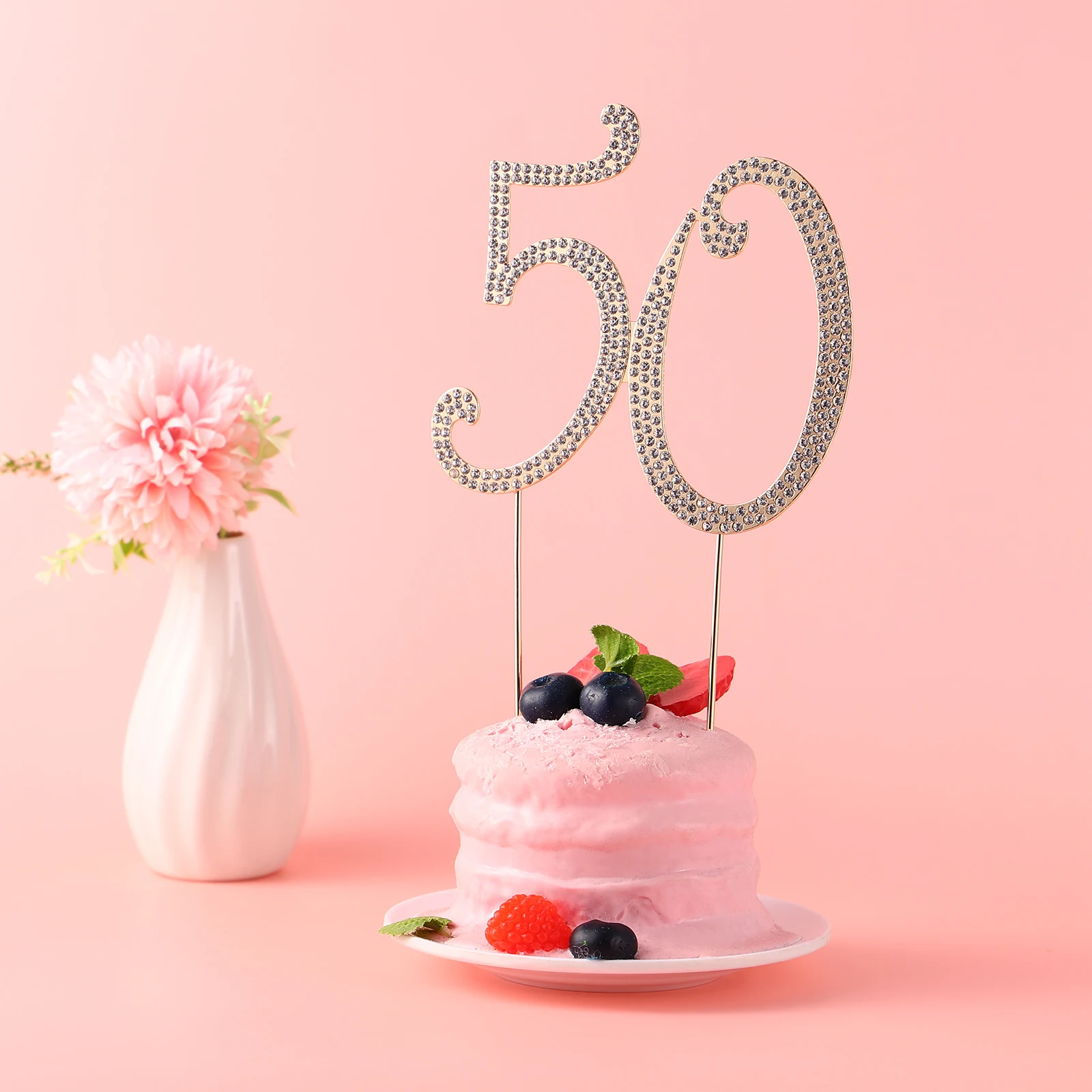 

1Pcs Elegant 50 Cake Topper Bling Rhinestone Number 50 Decoration for 50th Birthday Anniversary Party Cake