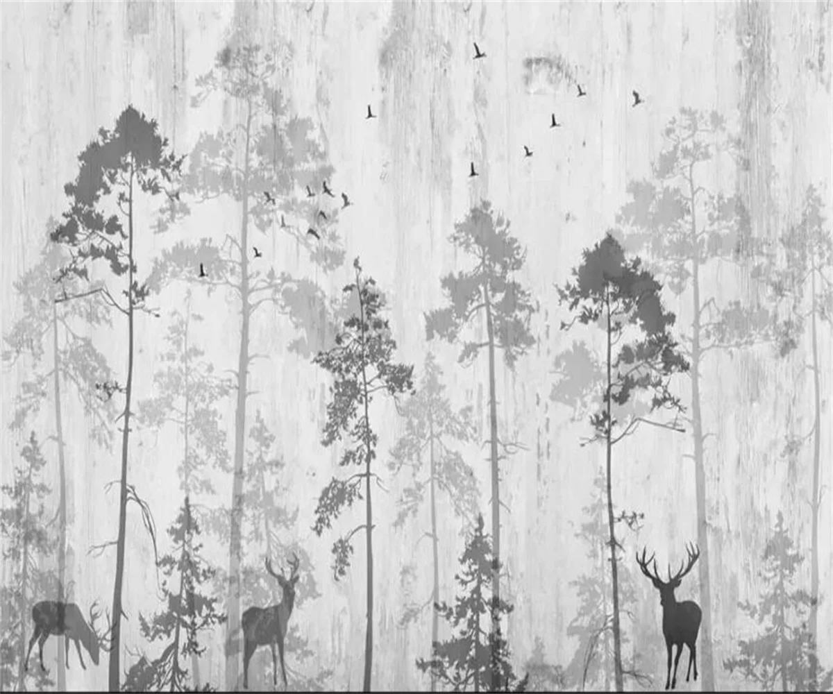 Customized Size Mural Black and White Forest Wallpaper Home Decoration Grey Forest Background Wall Hanging painting 3d wallpaper