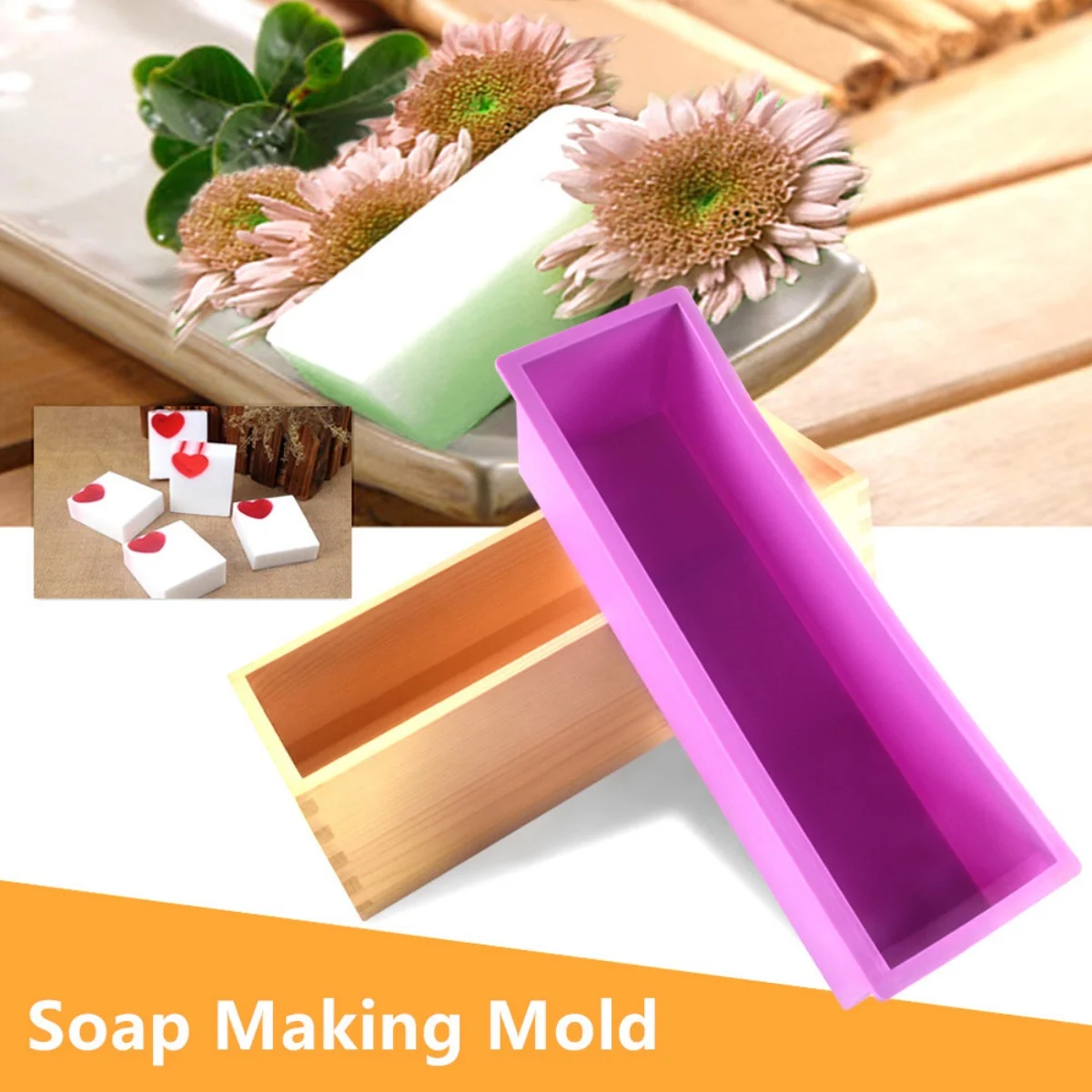 

Rectangle Silicone Soap Mold Reclaimed Wood Soap Mold Handmade Soap Wooden Box Mould DIY Aroma Candle Crafts Party/Home Tools