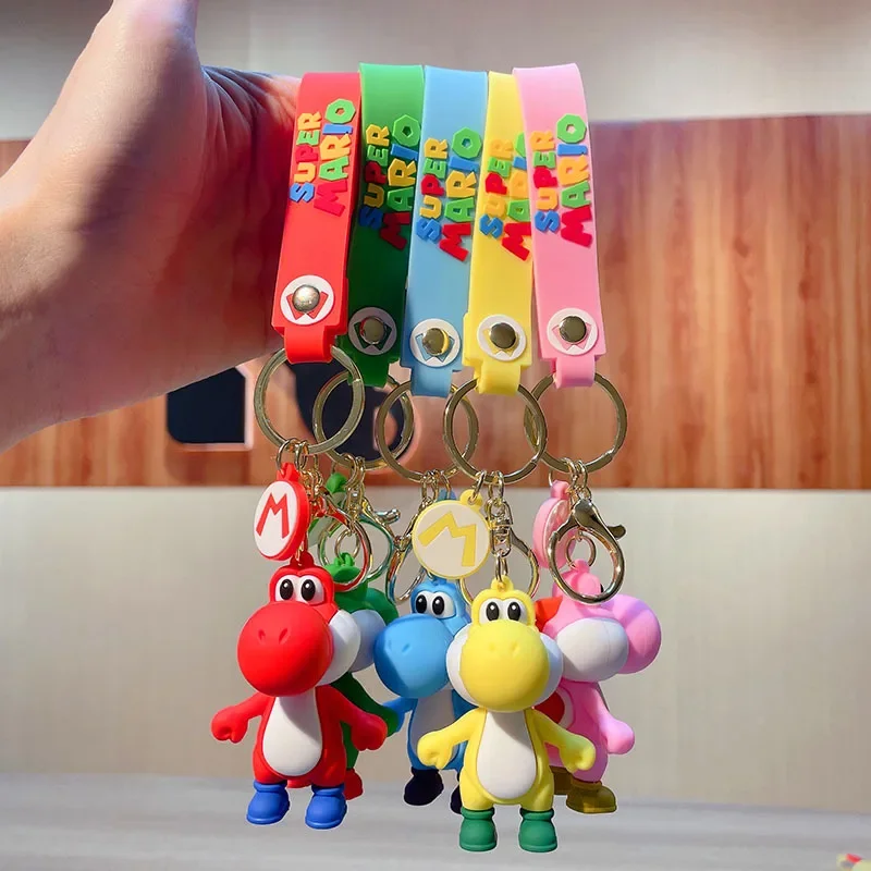 Super Mario Cartoon Cute Yoshi Pvc Keychain Anime Figure Kawaii Dinosaur Bag Toy Pendant Car Key Chain Hanging Ornament