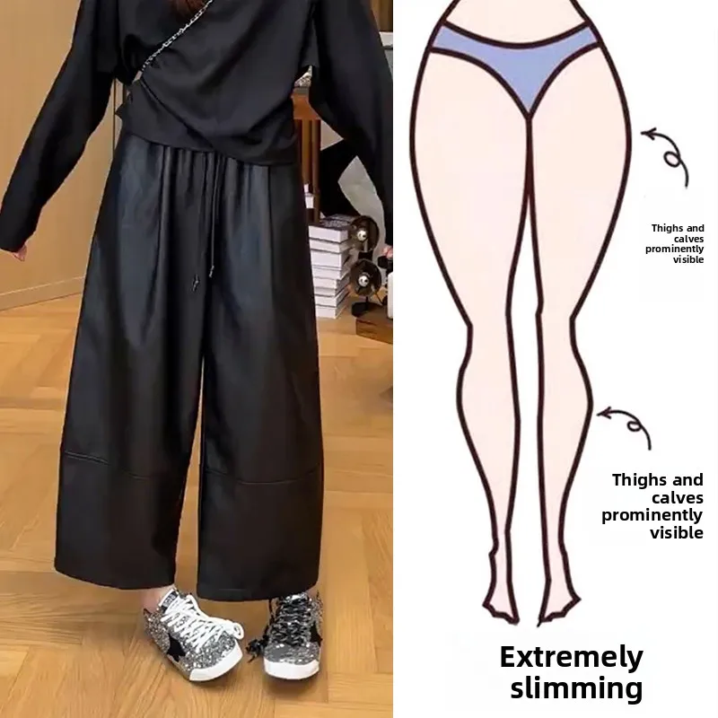 

Black Wide Leg Casual Pants for Women plus Size Comfortable Fashionable Spring Autumn High Waist Straight Tube Trousers