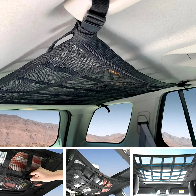 Car Roof Storage Organizer Automotive Ceiling Cargo Net Pocket Mesh Car Camping Accessories Storage Bag Roof Tent Two colors